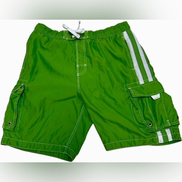 No Boundaries Lime Green Cargo Swim Trunks - Picture 2 of 5